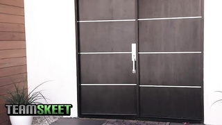 Frolic blondie student is getting down on all fours in front of a killer man while inhaling his boner