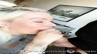 Viking Barbie is getting on all fours in front of her paramour while deep throating his hard-on to make him jizm