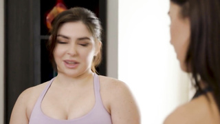 Lesbian babe licks partner after workout