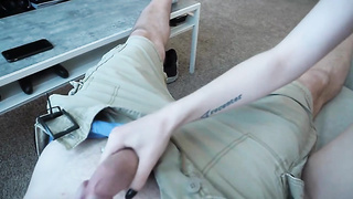 Petite jugged chick took off her clothes and got down on her knees to blow beefstick