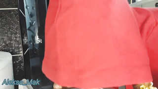 Tiny Crimson Railing Bondage Mask deep-throats manstick in the shower and rails a faux-cock on the wc