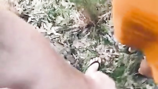 Quickie in nature. Jizm and put it back in