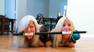 2 nasty blondes, Sandra Silvers and Amanda Foxx got trussed up, taut on the floor