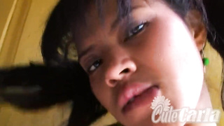 Stripteasing latina teenage gets bare after flash