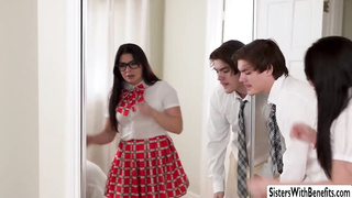 Stepsisters fucking stepbros in foursome