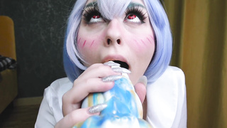 Rei Ayanami found her Christmas bounty under c Christmas tree - Costume Play Bad dragon Spooky Boogie