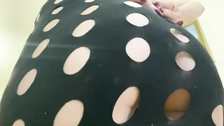 Slender brown-haired is romping her dousing humid honeypot with a fat fake penis and squealing while spunking