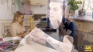 FIST4K. Stud wins unclothe poker game and shovels knuckle into girlfriends cock-squeezing coochie