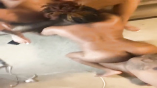 Horny, Ebony doll is getting boinked from the back while tonguing her pal's wetting raw labia