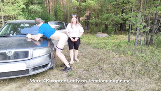 Public The wifey was highly thrilled on the road and penetrated the strap on dildo on the rubber hood of the truck