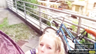 Emanuela is having assfuck fuckfest during a casual, ffm 3 way with mates, in the late afternoon