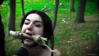 Petite jugged dark-haired with pierced nips got strapped up and smashed in the woods, the other day