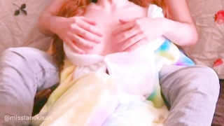 Delicate melons rubdown duo timid nymph unicorn pajama's kigurumi sandy-haired inexperienced rosy hooters ejaculation lubricant