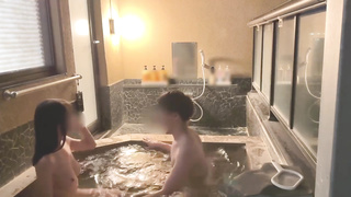 First-Ever steaming spring trip♡SEX in a classy open-air tub at night♡Japanese inexperienced anime porn