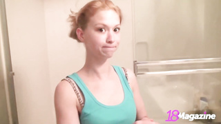 Plane chested teenager, Emi is mildly pruning her twat and gams, while having a bathtub