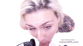 Cute blonde shoots white creamy cum during fuck