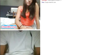 Horny teen showing her tits to a stranger on video chat