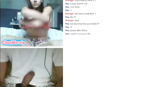 Horny teen showing her tits to a stranger on video chat