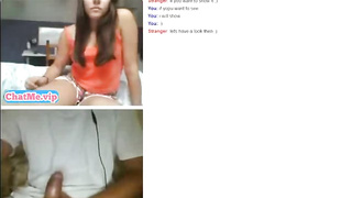 Horny teen showing her tits to a stranger on video chat