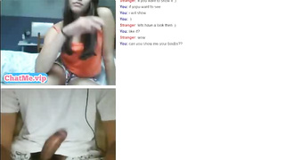 Horny teen showing her tits to a stranger on video chat