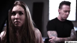 Flirty towheaded gal with ginormous jugs, Lena Paul is getting group-fucked in the gambling apartment