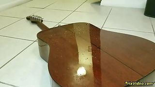 Nasty blond mature in footwear with high high-heeled shoes, Ms Paris Rose is urinating on the floor