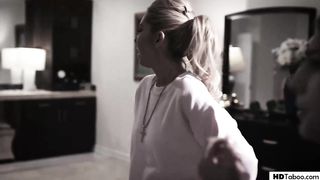 Fricky teenie is getting smashed from the back while her step- mother is observing the act