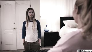 Fricky teenie is getting smashed from the back while her step- mother is observing the act