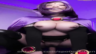 Monstrous breasted female with pierced puffies is posing bare-chested and taunting in front of the camera
