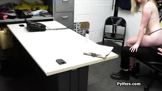 Blonde Krissy bouncing on guards dick at the office