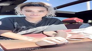 Penis luving ash-blonde is providing a oral pleasure to a mate, in his truck, before pummeling him
