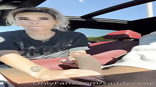 Penis luving ash-blonde is providing a oral pleasure to a mate, in his truck, before pummeling him