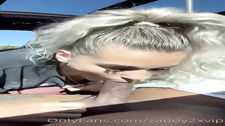 Penis luving ash-blonde is providing a oral pleasure to a mate, in his truck, before pummeling him