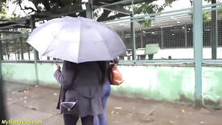 Mexican cougar is having ass-fuck romp during a casual threeway in the back of a truck