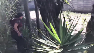 Unexperienced, Mexican black-haired is deep-throating trouser snake and getting pummeled in a public place, during the day