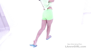 Cute brunette slips cock deep her throat at audition