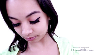 Cute brunette slips cock deep her throat at audition