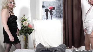 2 Older Grannies Worship Cock – Double Blowjob from two GILFS