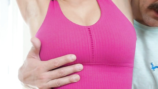 Busty fitness babe pounded by coach during workout