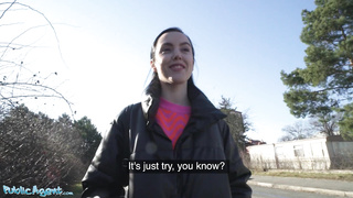 Public Agent - Young Spanish black-haired with pert jugs lured in public into outdoor fellatio and bang-out