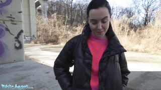 Public Agent - Young Spanish black-haired with pert jugs lured in public into outdoor fellatio and bang-out