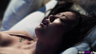 Intense threesome with milf and Asian teen