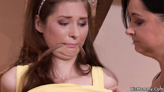 Fellow finds his chesty mummy and teenager girlfriend sapphic