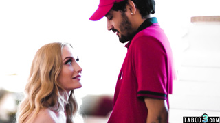 Skinny blonde slut fucking the pizza guy