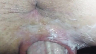 Tonguing my grool from my wide open raw gash