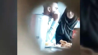 Muslim girl in cafe on velantine day