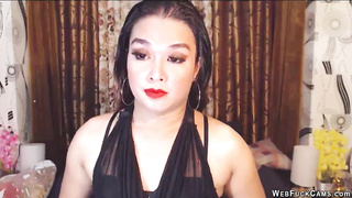 Brunette amateur in black on webcam