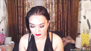 Brunette amateur in black on webcam