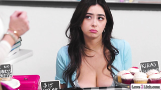 Stepmom licks stepdaughter under a table