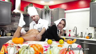 Chef playing with assistants oily butt